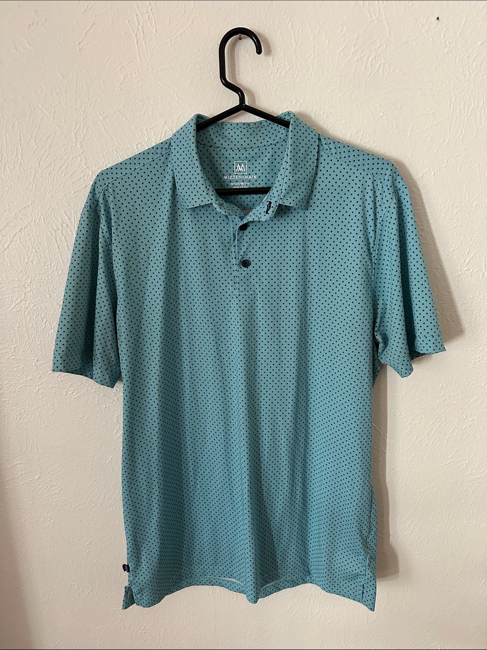 Mizzen+Main Teal Polo with Micro Dot Pattern